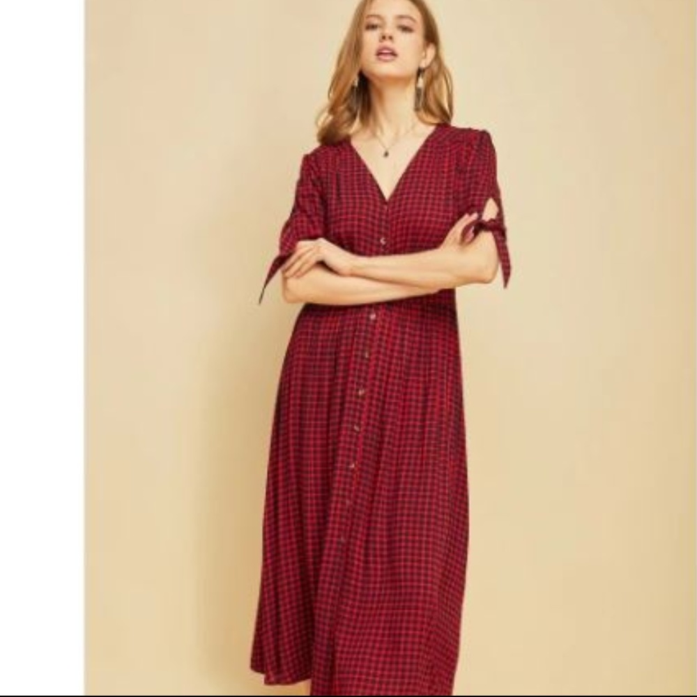 Plaid v-neck midi dress - Picture 5 of 8